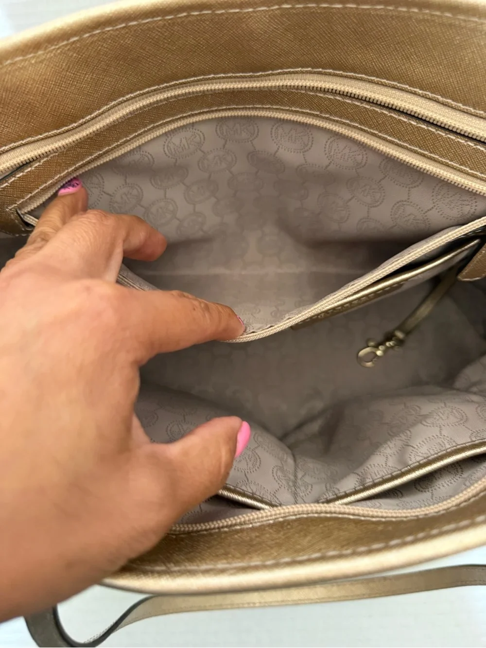 Michael Kors Metallic Gold Tote with Logo Charm